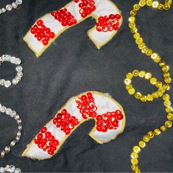 Vintage Victoria jones petit beaded sequin Christmas sweater stocking candy cane - Picture 3 of 6